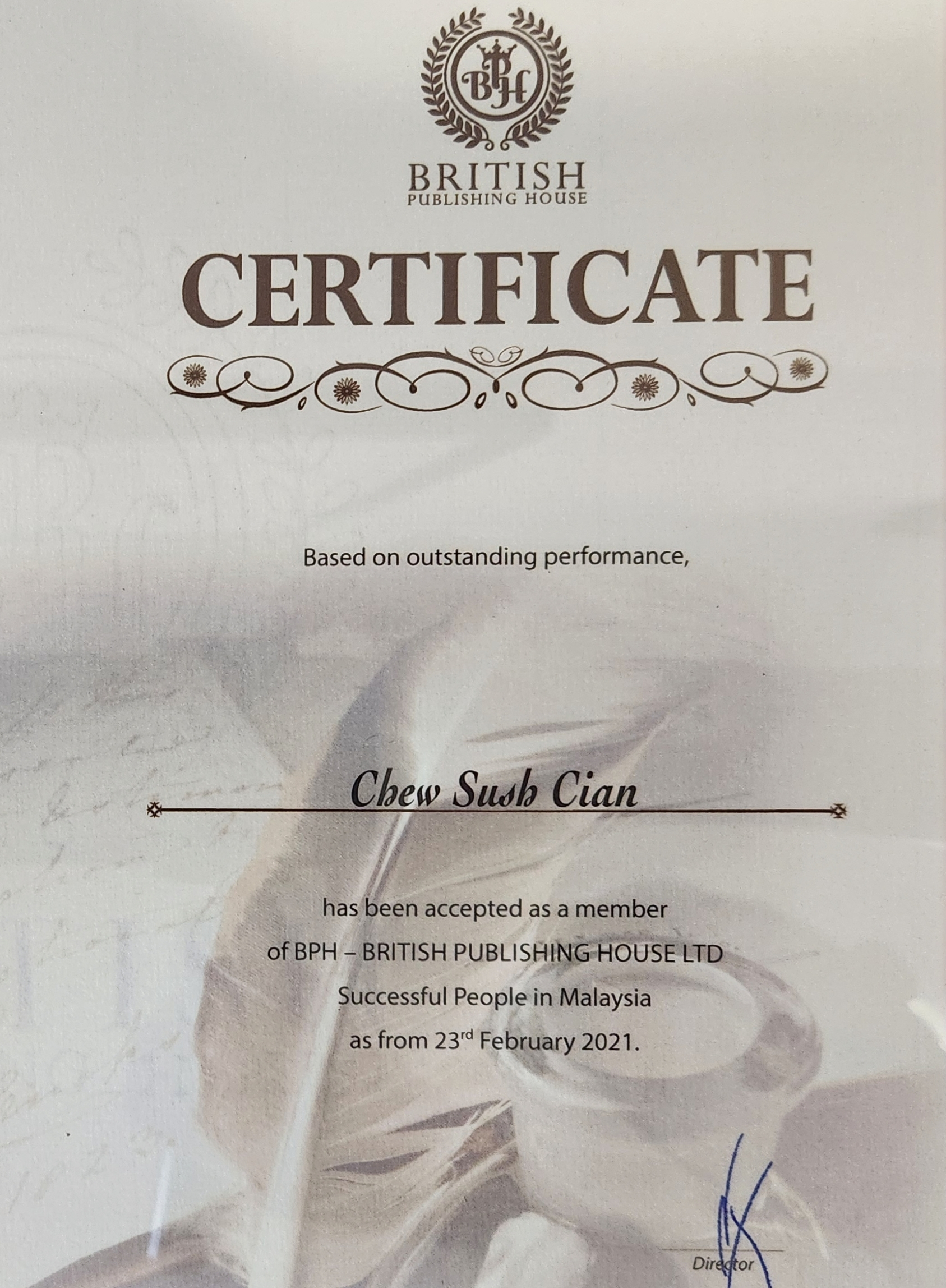 Certificate of British Publishing House