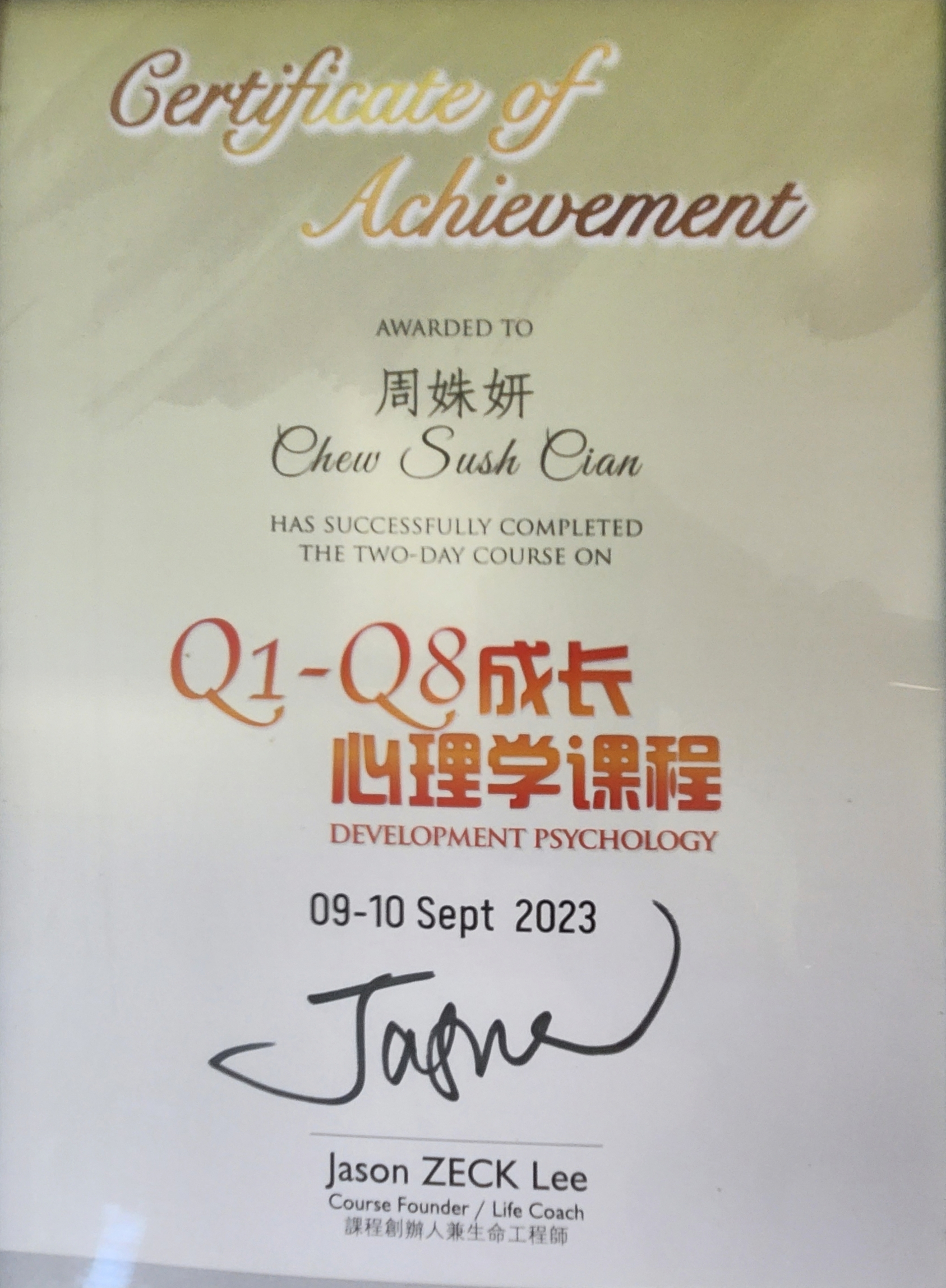 Certificate of Development Psychology