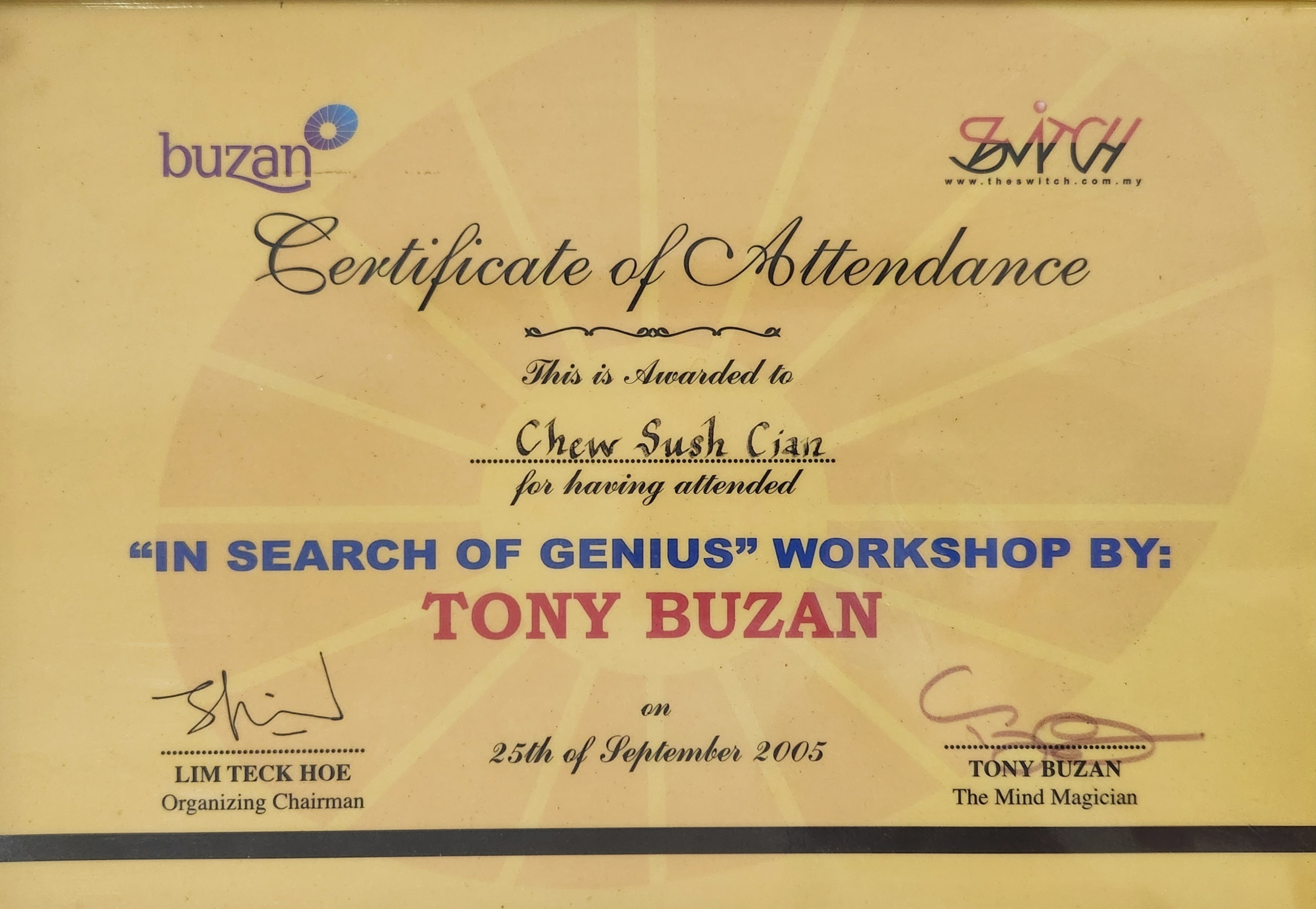 Certificate of In Search For Genius