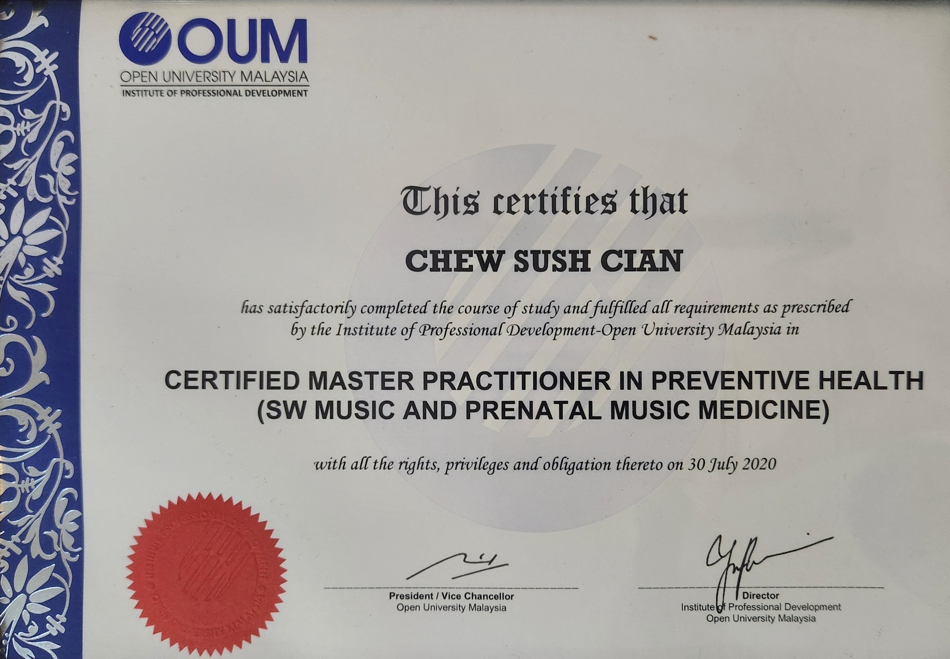 Certificate of PreventiveHealth